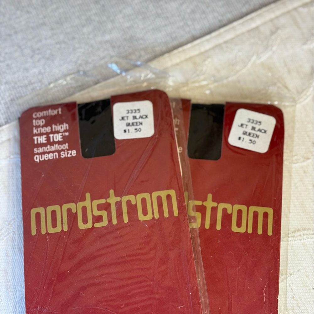 Vintage Set of Nordstrom Queen Jet Black knee highs. Sandalfoot, comfort top.โ